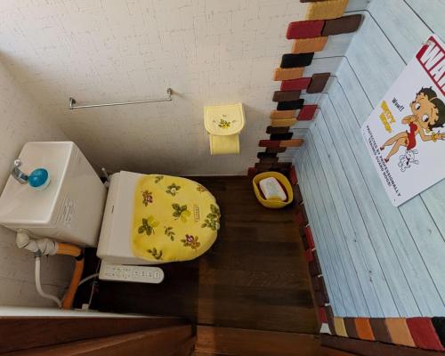 a small bathroom with a toilet in a room at 木漏れ日和静寂の森の別荘 in Nasu