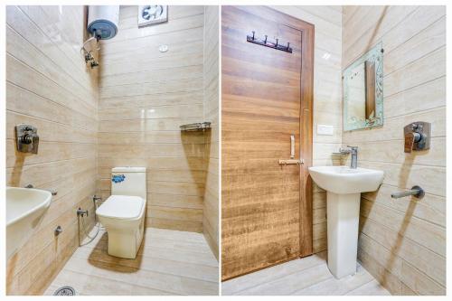 two pictures of a bathroom with a toilet and a sink at Super Hotel O Green in Hisār