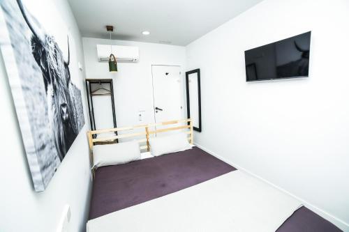 a room with two beds and a tv on the wall at Hotel Maruja en Cascorro in Madrid