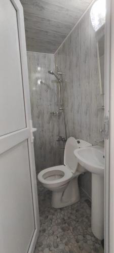 a bathroom with a toilet and a sink at Neşe &Alp Apart Pansiyon in Demre