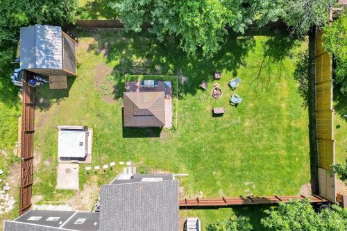 an overhead view of a yard with a house at Nymph's Haven in Lake Geneva