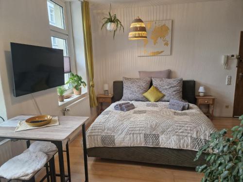 Postel nebo postele na pokoji v ubytování kleines Appartement - zentral, citynah, Stadion, Westfallenhalle