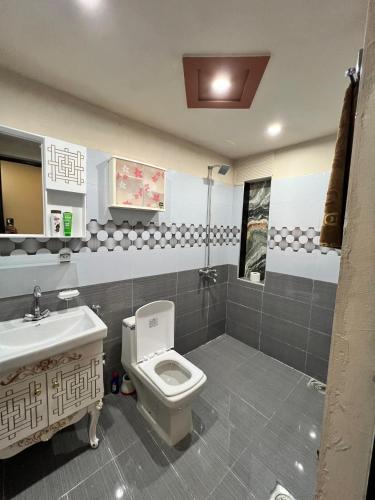 a bathroom with a toilet and a sink at Home In New Metro City 