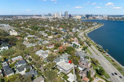 an aerial view of a city and the water at The Adaline Room #5 - Upscale Hyde Park Apartment, 1st Floor, Steps to Bayshore in Tampa