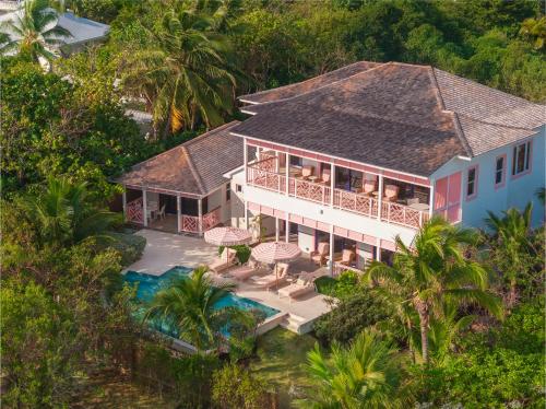 an aerial view of a house with a swimming pool at Brett's Home in Harbour Island