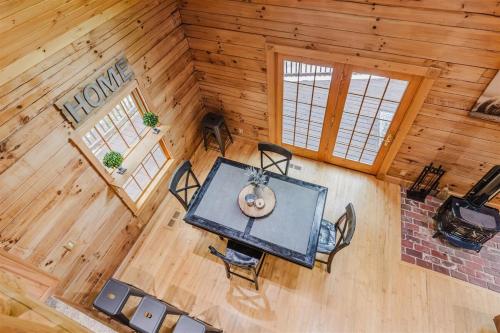 an overhead view of a room with a table and chairs at Wally`s Kabin in Whittier