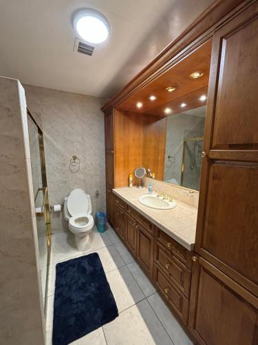 a bathroom with a toilet and a sink and a mirror at 82-10SW 135AV in Miami