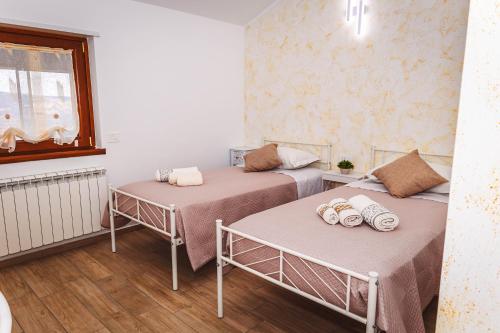a room with two beds and a window at Il Nibbio Reale in Albano di Lucania
