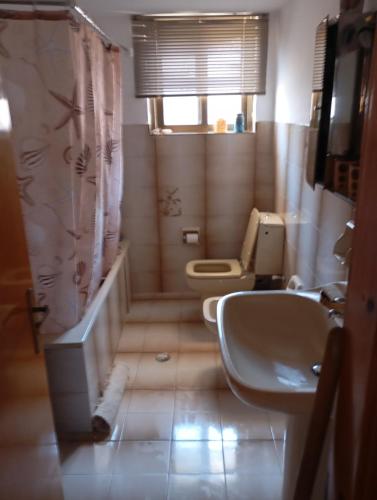 a small bathroom with a toilet and a sink at Vion Place Marathopoli in Marathopoli