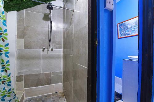 una ducha con puerta de cristal en un baño en Tropic Nook Too, en Castries
