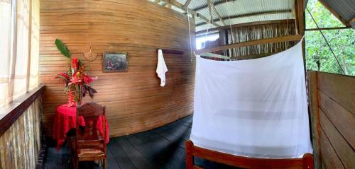 an inside view of a sauna in a cabin at Oropendola Expeditions in Tambopata