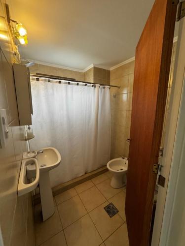 ein Badezimmer mit Waschbecken und Toilette in der Unterkunft Temporario San Martin in Esperanza