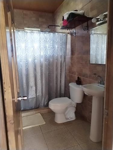 a bathroom with a toilet and a sink at Las isabellas 