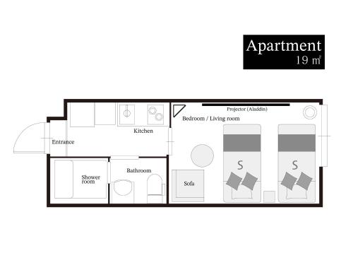 a floor plan of a room with aium at &haku Kyoto Marutamachi in Kyoto
