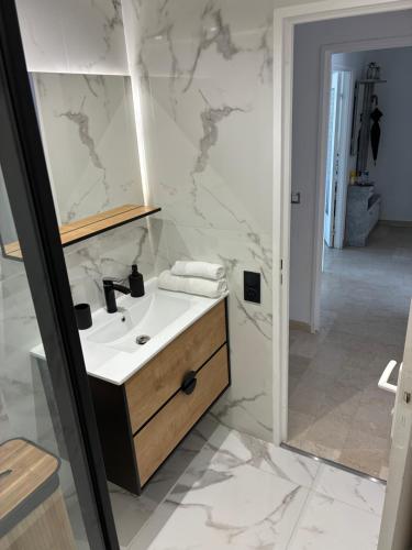 un bagno con lavandino e specchio di Nice vauban a Nizza