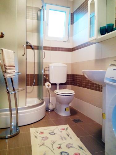 a bathroom with a toilet and a shower and a sink at Holiday Home Turalija in Vodice