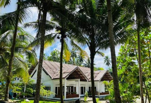 a house with palm trees in front of it at Vakantie Vila Wab in Watnil