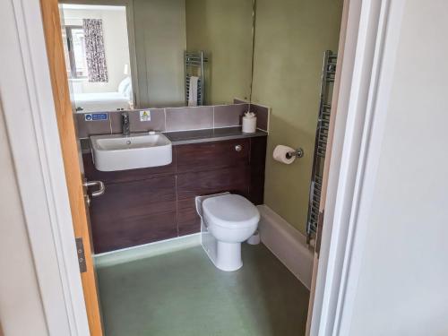 a small bathroom with a toilet and a sink at The Driftwood Dwelling at Marine Court in Littlehampton