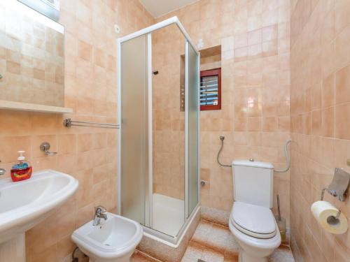 a bathroom with a shower and a toilet and a sink at Villa Anka - Five-Bedroom Villa with Terrace and Swimming Pool in Zaton