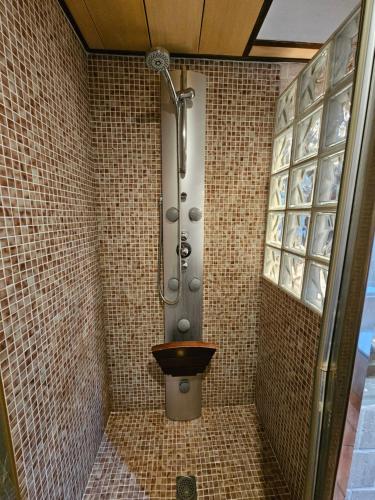 a bathroom with a shower with a toilet in it at Villa en Sa Caleta - CAN BLAU IBIZA in Ibiza Town