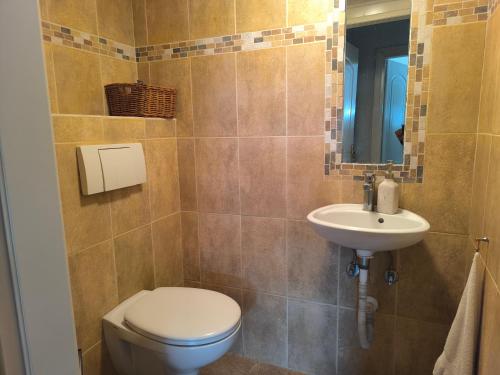 a bathroom with a toilet and a sink at Sea Sight Greece in Angelochórion