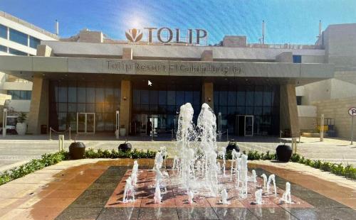 a water fountain in front of a building at Tolip Resort El Galala Heights in Ain Sokhna