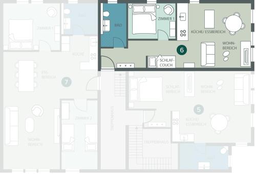 a set of floor plans of a house at Timmenhus - neue Ferienwohnungen im historischen Bauernhaus in Timmendorfer Strand