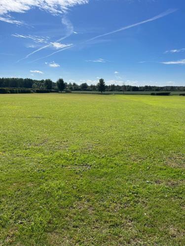 a large field of green grass with a blue sky at Farmview Bell Tent in Messing