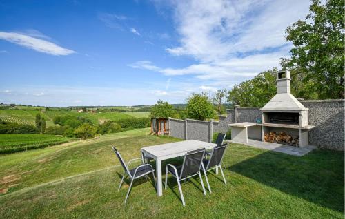 une table et des chaises sur une pelouse avec une cheminée dans l'établissement Gorgeous Home In Zelezna Gora With Wifi, à Sveti Urban