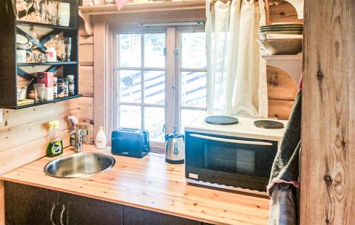 a kitchen counter with a sink and a microwave at 4 Bedroom Stunning Home In Tynset in Tynset