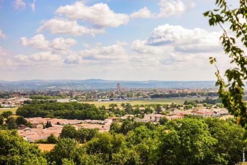 a view of a city from a tree at La vue d'Albi - Campagne - Jardin in Le Sequestre
