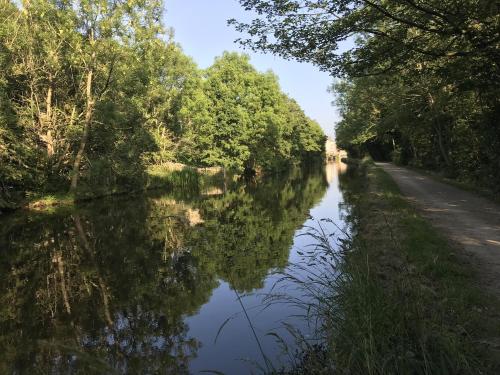 a river with trees on the side of it at Millside View in Keighley