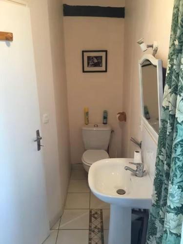 a bathroom with a white toilet and a sink at Cheroulier in Laujuzan