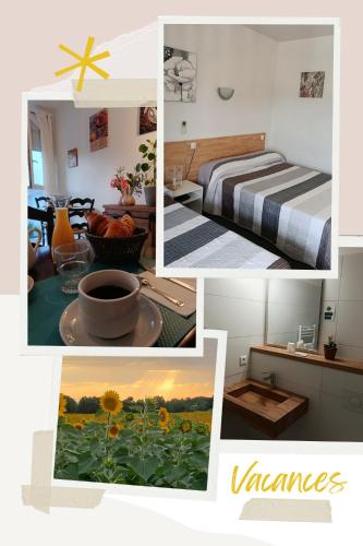 a collage of pictures of a bedroom and a room at Hôtel Le Relais in Fleurance