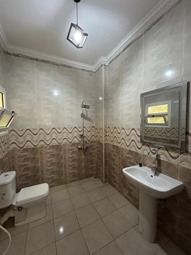 a bathroom with a toilet and a sink at SANTORINI- king Maryout air condition villa in Alexandria