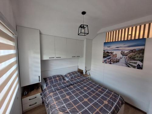 VranješにあるApartman Kops Lukavica, Istočno Sarajevoのベッドと壁に絵が飾られた寝室