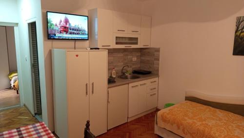 Kuchyň nebo kuchyňský kout v ubytování Apartmani Lucky