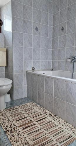 a bathroom with a tub and a toilet and a rug at The view house Lučano in Vidović