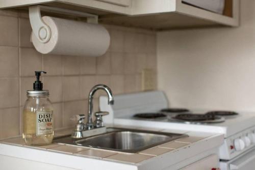 ハリソンバーグにあるCozy Tinyhouse Jmudowntown Fire Pit Yardのキッチンシンク(石鹸ボトル付)
