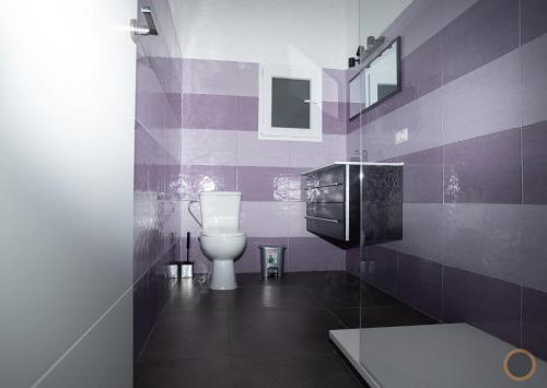 a bathroom with a white toilet and purple tiles at FLATS FAMILY APARTAMENTO DE 3 HABITACIONEs in Valencia