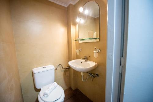 a small bathroom with a toilet and a sink at bella Kerkyra in Agios Rokkos