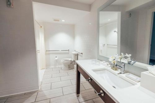 a bathroom with a sink and a toilet and a mirror at Oceans Edge Key West in Key West