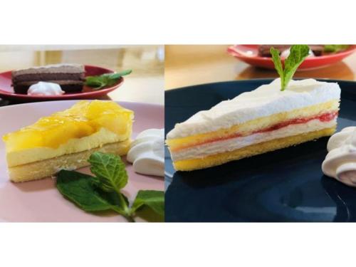 two pictures of a piece of cake on a plate at Smile Hotel Tomakomai - Vacation STAY 68949v in Tomakomai
