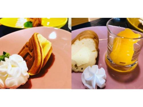 two pictures of a plate of food and a glass of orange juice at Smile Hotel Tomakomai - Vacation STAY 68926v in Tomakomai