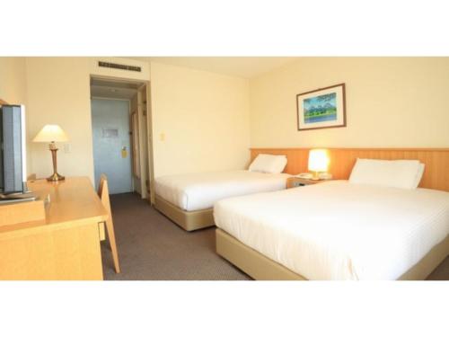 a hotel room with two beds and a television at Smile Hotel Tomakomai - Vacation STAY 68975v in Tomakomai
