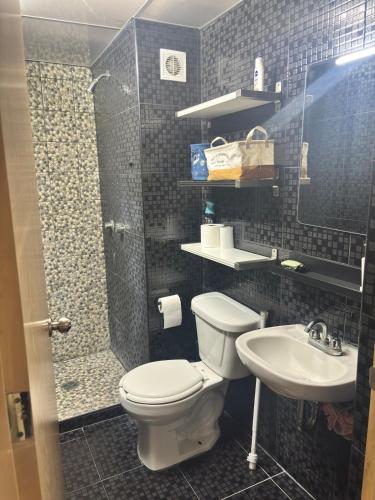 a bathroom with a toilet and a sink at Departamento a 5 minutos del Estadio GNP in Mexico City