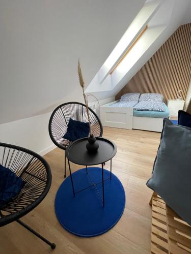 Postel nebo postele na pokoji v ubytování La Mewa, Holiday House, Trzęsacz