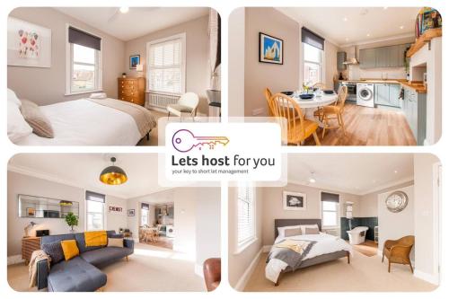 a collage of pictures of a bedroom and a living room at The Old Chemist - Viking Bay Getaway in Broadstairs
