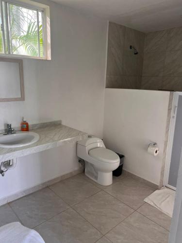 a bathroom with a toilet and a sink at Gran Palma Residencial in Acapulco