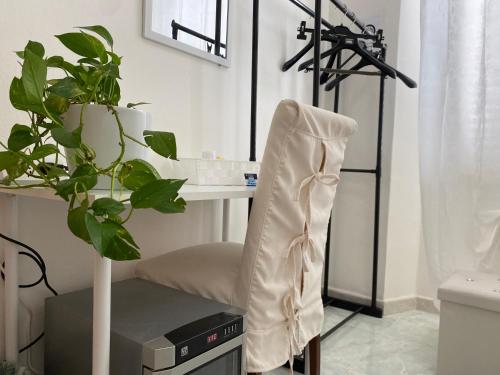 奥尔比亚Passa Parola的一张桌子,椅子和室内植物